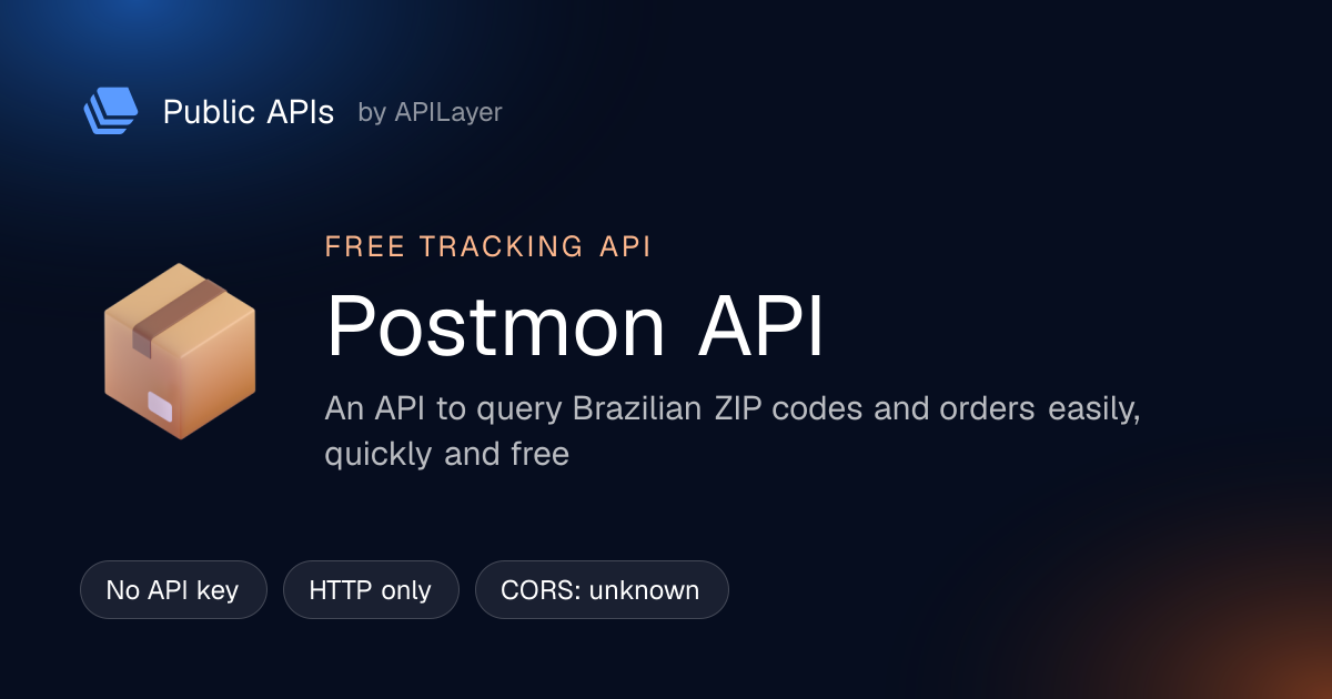 Postmon API — free Tracking API · Public APIs